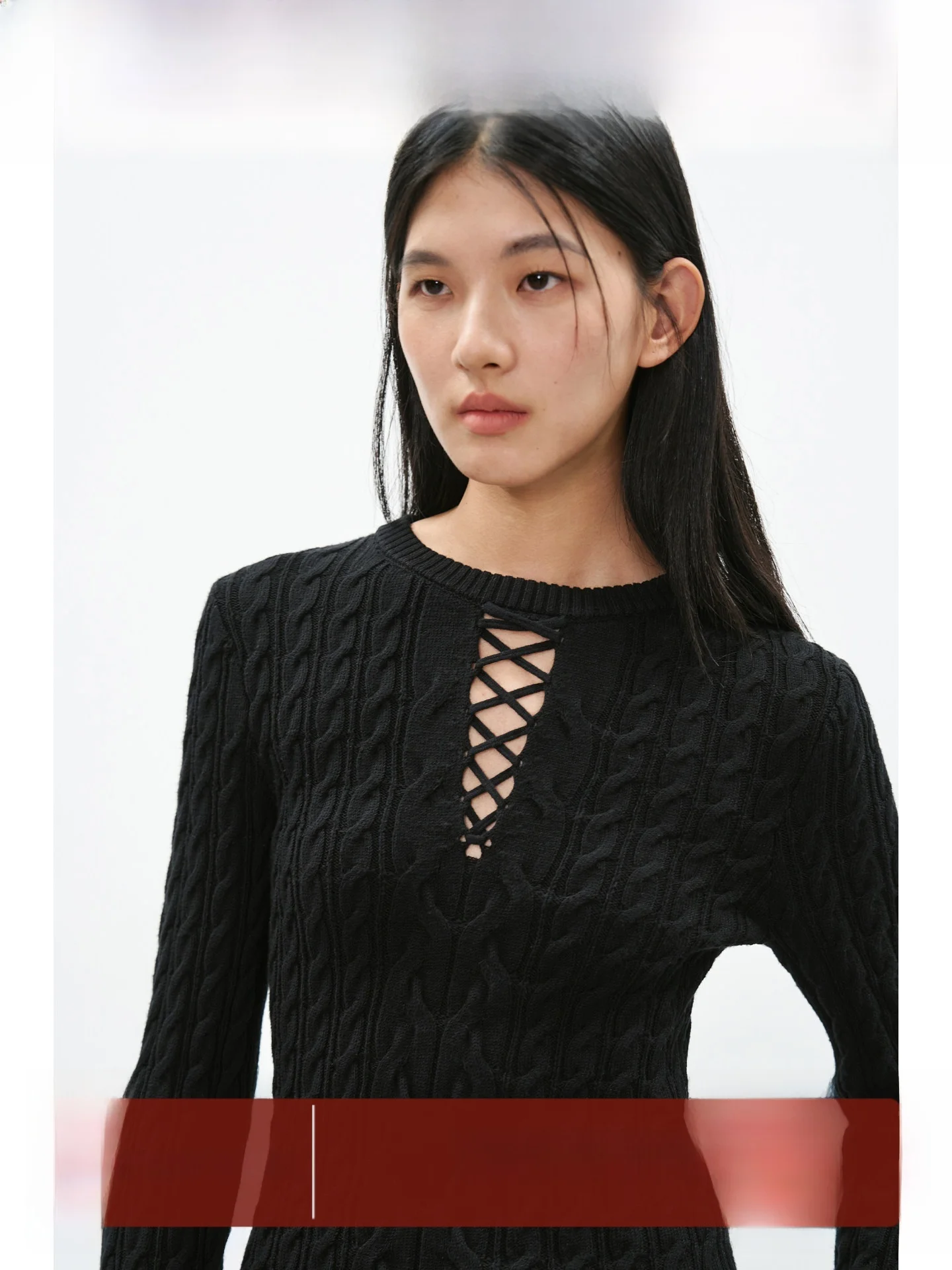 

EIGHTHMONTH Women's Knitted Sweater Twist Hollow out Belt Design Slimming Vintage Inner Wear Top Casual Sle Long Sve