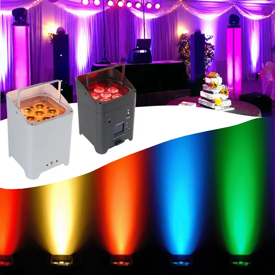 18W RGWAUV LED Wireless Battery Uplight Par Lights 4pcs Charge Wireless DMX Wifi Remote Control Wedding Convenient to carry