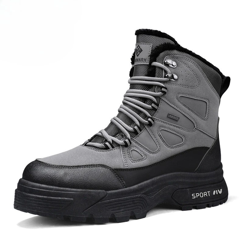 Zimowe męskie buty 2025 Nowe wysokie buty ocieplane bawełną, pluszowe, ciepłe śniegowce, antypoślizgowe buty trekkingowe dla mężczyzn, zimowe wysokie sneakersy