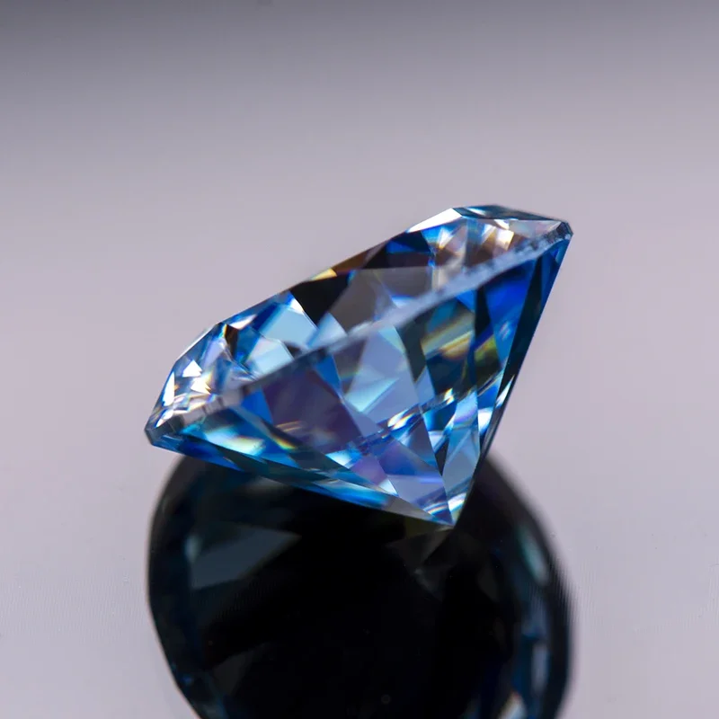 Moissanite batu permata es warna biru potongan bulat Lab dibuat berlian canggih bahan pembuatan perhiasan dengan sertifikat GRA