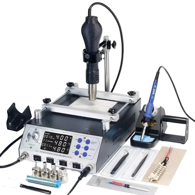 853AAA+ basic version 3 in 1 digital soldering desoldering hot air gun preheat rework soldering station