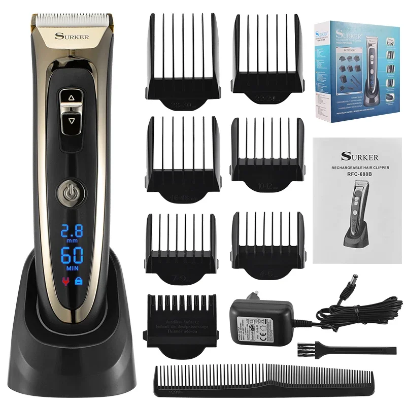 Professional Digital Hair Trimmer Rechargeable Electric Hair Clipper Men\'s Cordless Haircut Adjustable Ceramic Blade Man Shaver