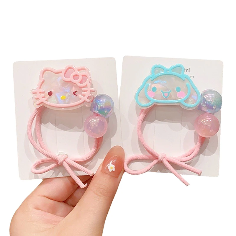 Sanrio-Bandas de goma de dibujos animados Kuromi para niños y niñas, lazo de pelo de alta elasticidad, cuerda para el pelo, melodía, canela, cuerda para la cabeza de perro, tocado