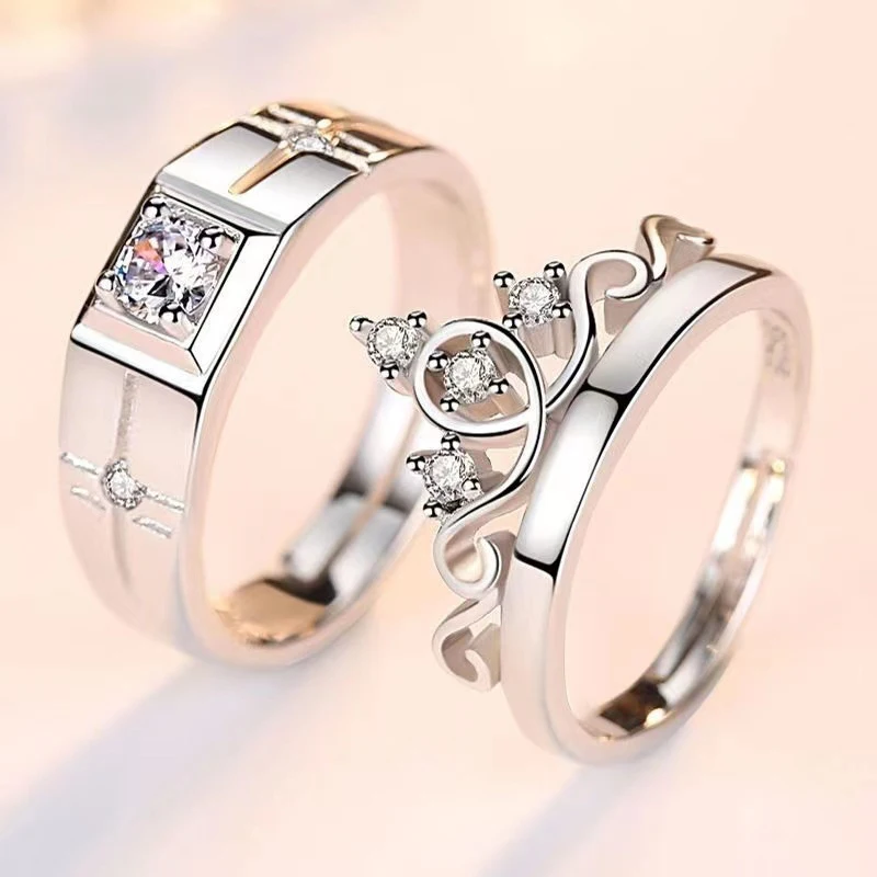 2Pcs/sets Zircon Heart Matching Couple Rings Forever Endless Love Wedding Adjustable Ring for Women Men Charm Valentine\'s Day