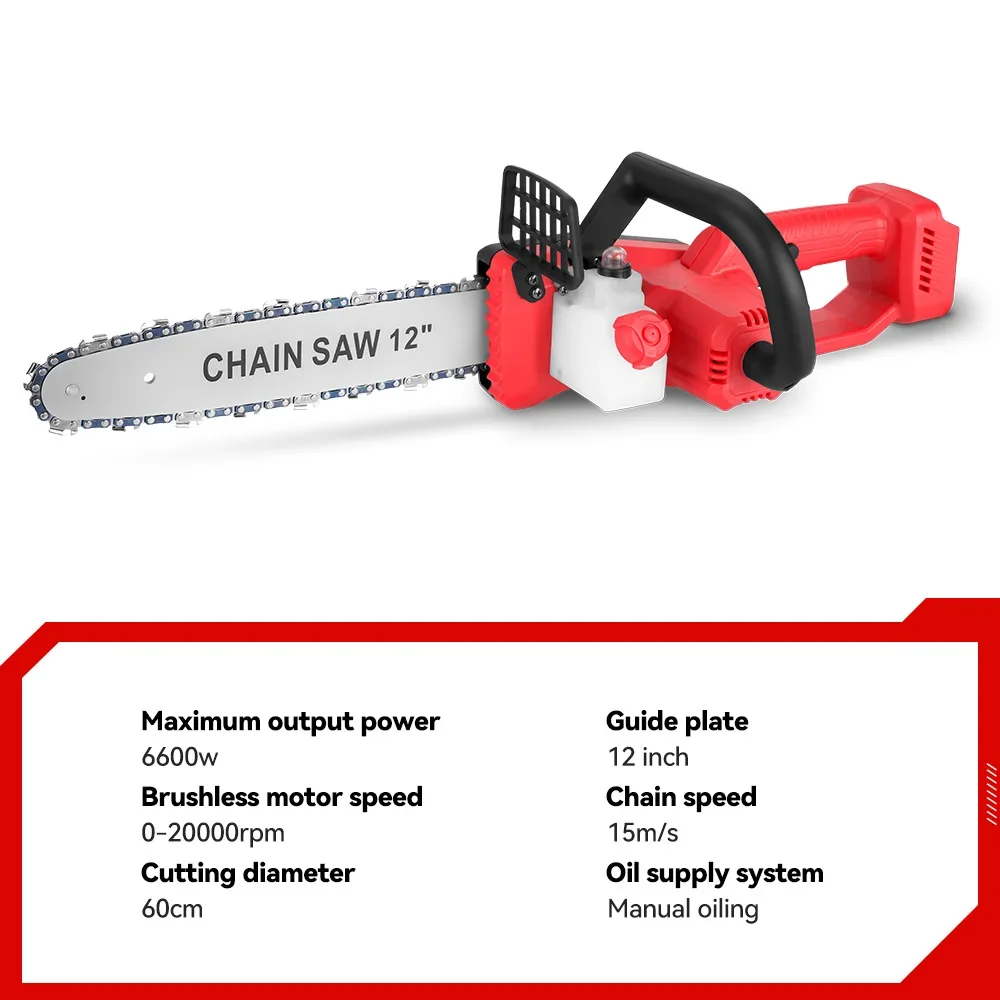 ONEVAN 12 INCH Brushless Electric Chainsaw 6600W Rechargeable Saw Wood Cutting Garden Pruning Saw Tools For Makita 18v Battery