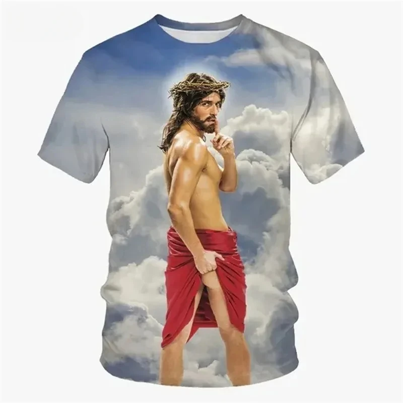 New Summer Men 3D Printed Funny Jesus T-Shirt Casual O-Neck Tops Tees Male Fashion Short Sleeve Clothing Vintage Streetwear