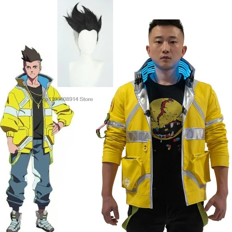 David Martinez Cosplay Costumes Yellow Luminous Coat Anime CYBER Role Play Halloween Party Jackets For Man PUNK