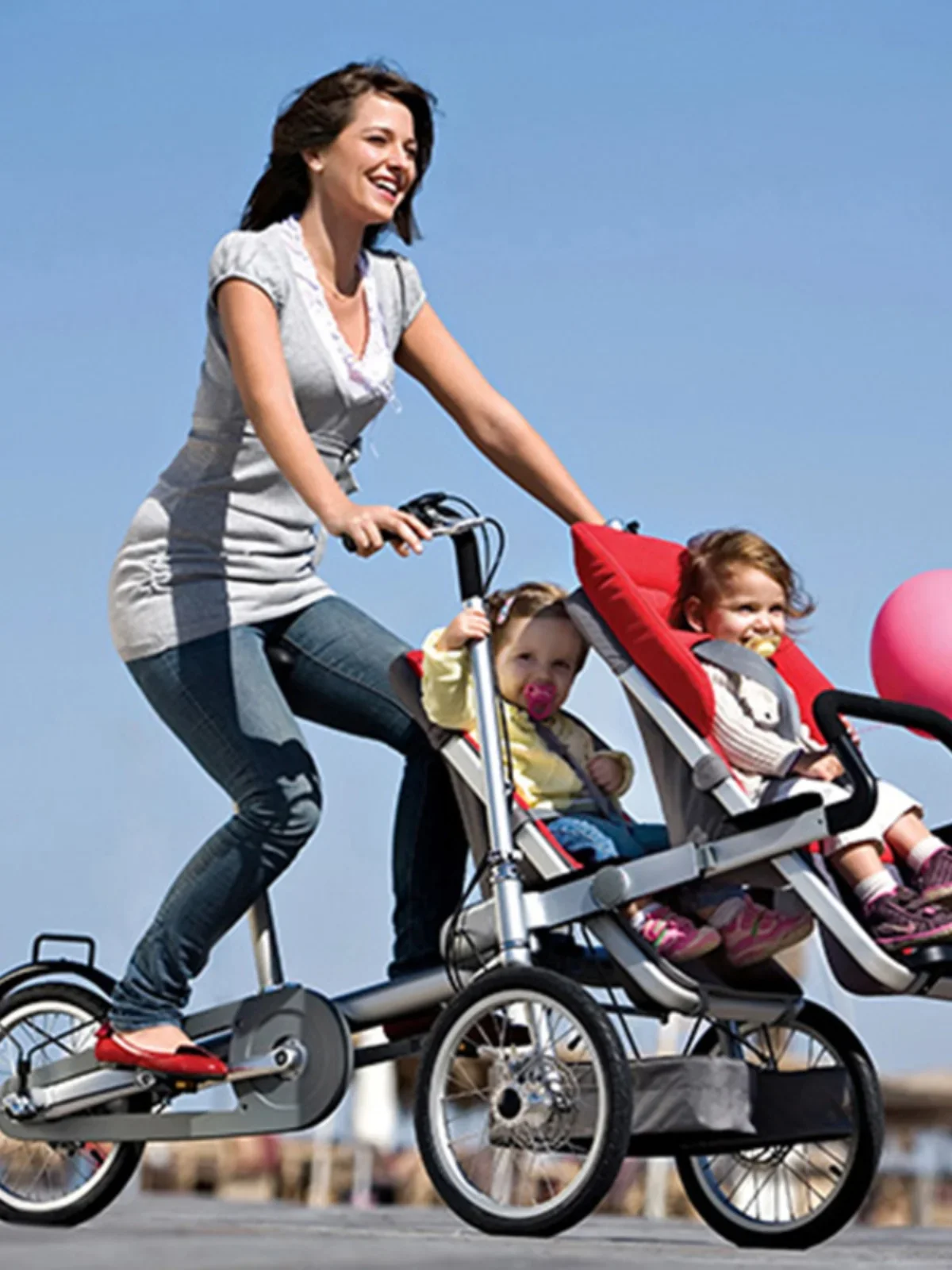 Double three-wheel variable speed mother and baby parent-child bicycle