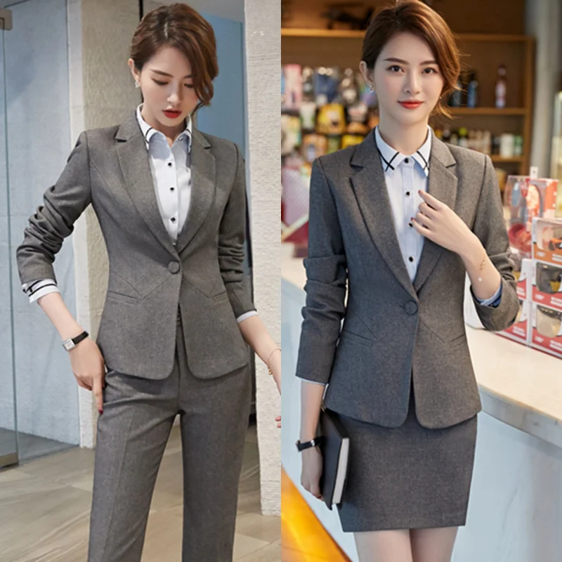 

8928Spring and autumn gray long-sleeved professional suit office white-collar workwear business formal suit