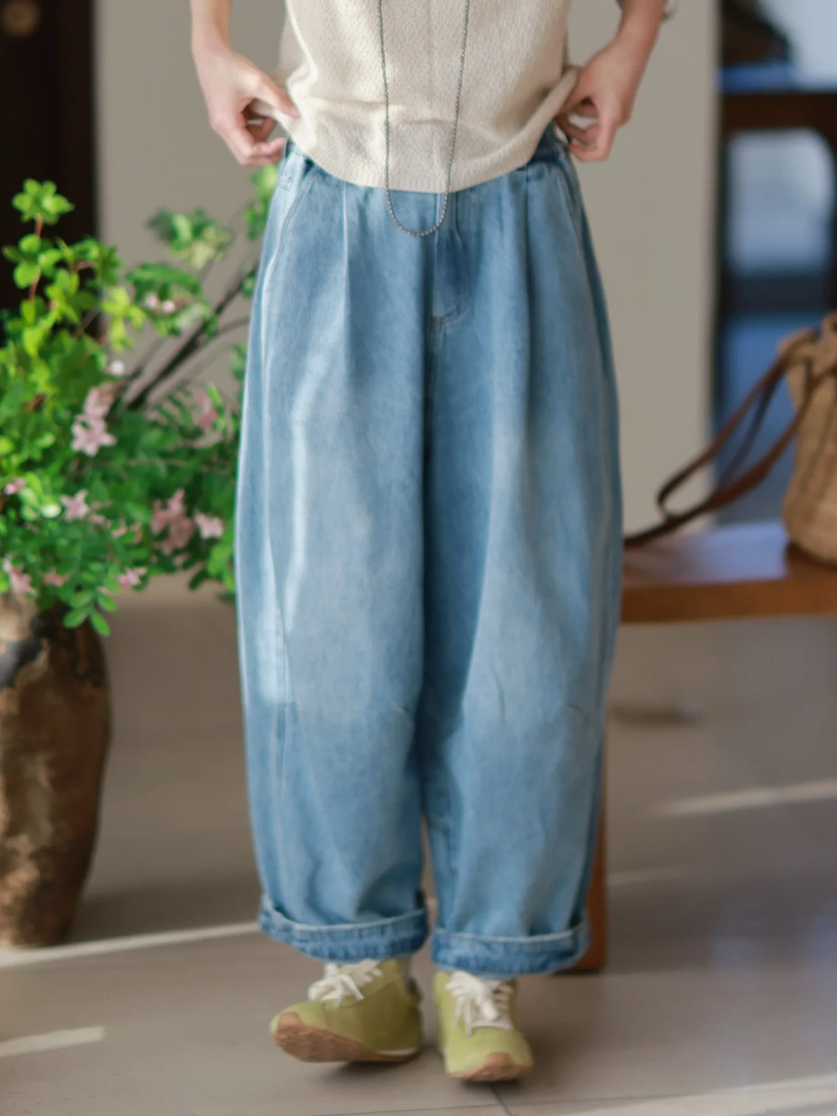 

Meadow Original 2026 Spring New Artistic Retro Wide Leg Slimming Denim Jeans Women Loose High Waist Nine Points Casual Pants