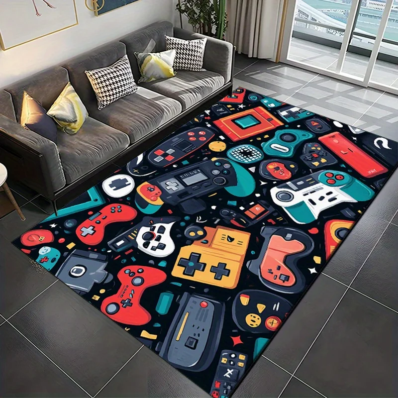 

Яркий игровой контроллер и коврик для консоли — нескользящий, мягкий ковер из полиэстера с игровым дизайном в стиле ретро для спальни или гостиной