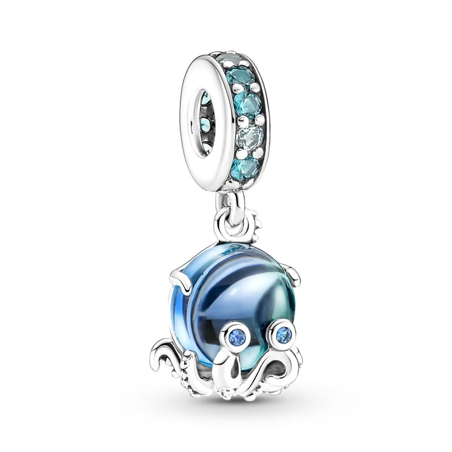 Blue Series Bead Butterfly Fish Turtles Cactus Chameleon Charm Fit Original Silver 925 Bracelet Pandora DIY Women Jewelry Gift