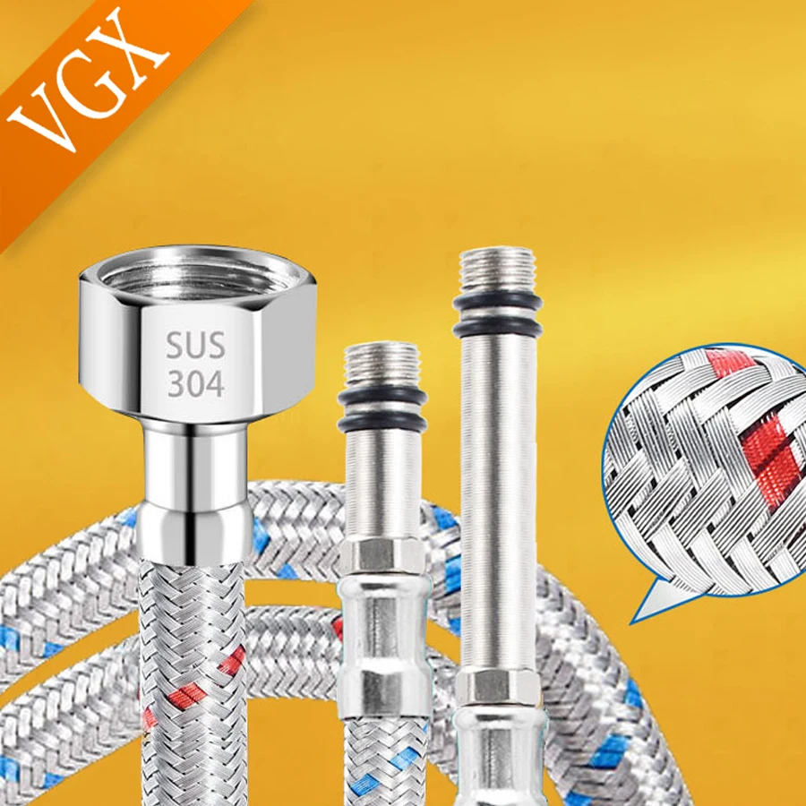VGX G1/2 G3/8 G9/16 304 Stainless Steel Flexible Plumbing Pipes Cold Hot Mixer Faucet Water Supply Pipe Hoses Bathroom Kitchen