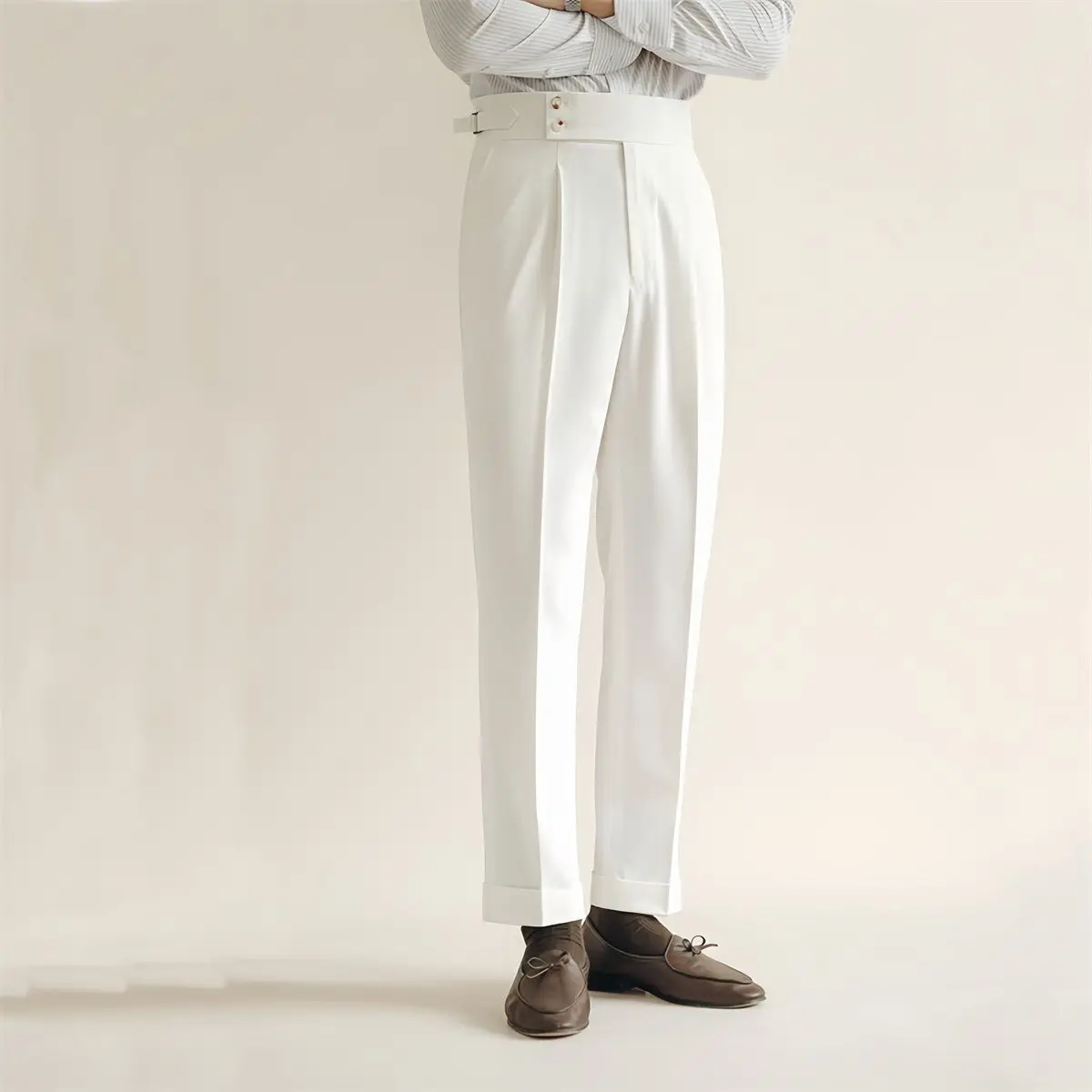 High-End Men Suit Pants Elegant Business Casual Straight Pants White Naples Cropped Drape Male Trousers Groom Wedding Tuxedo