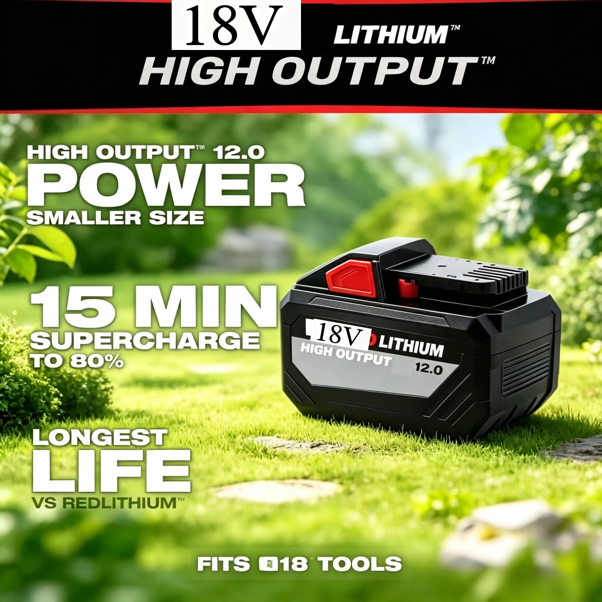 For Milwaukee M18 18V 12Ah Lithium‑ion Replacement Battery 48‑11‑1850 M18B6 Compatible Cordless Impact Wrench Drill Power Tools