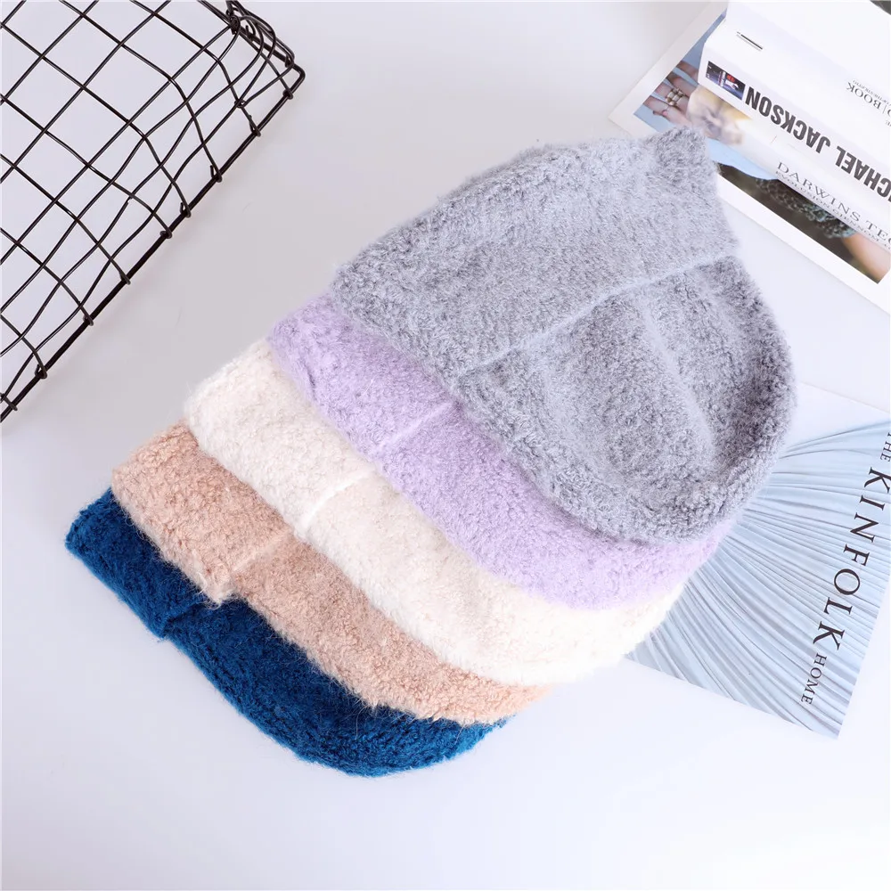 2022 Winter Hat for Women Rabbit Cashmere Knitted Beanies Thick Warm Vogue Ladies Wool Angora Hat Female Beanie Hats Toques Caps