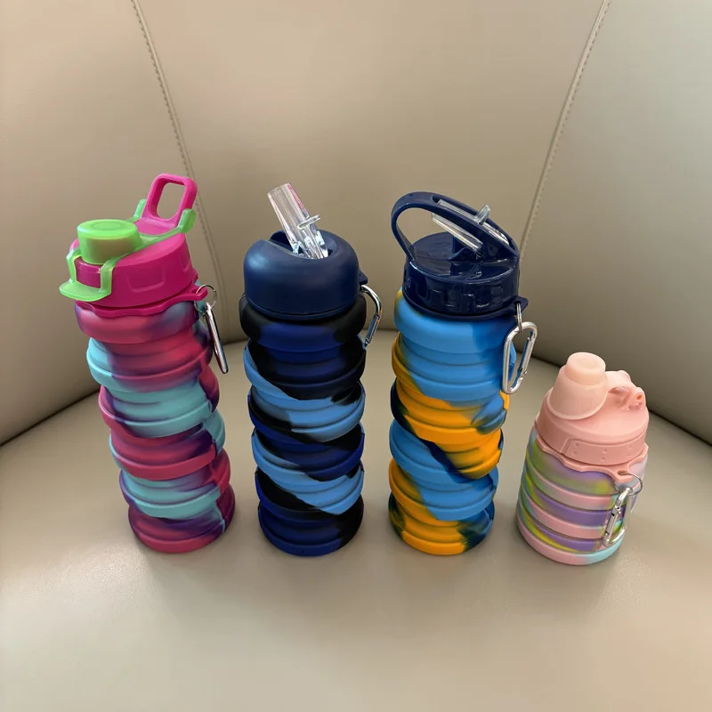Outdoor Sports Food Grade Silicone Folding Water Cup Telescopic Cup Camouflage Color Water Bottle Portable Silicone Folding Cup