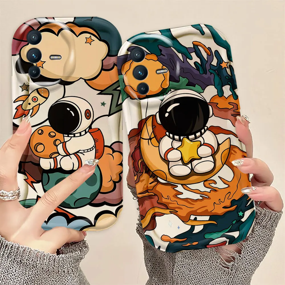 Astronaut Space Star Rocket 3D Wave Phone Case For VIVO S1 T1 S12 S16 S16E V15 V20 V23 V23E V25 V27 V27E V29E V30 V30E Case Capa