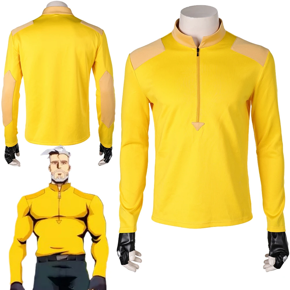 Creature Anime Commandos John Economos Cosplay Fantasia Yellow Shirt Gloves Costume Disguise Men Adult Halloween Carnival Suit