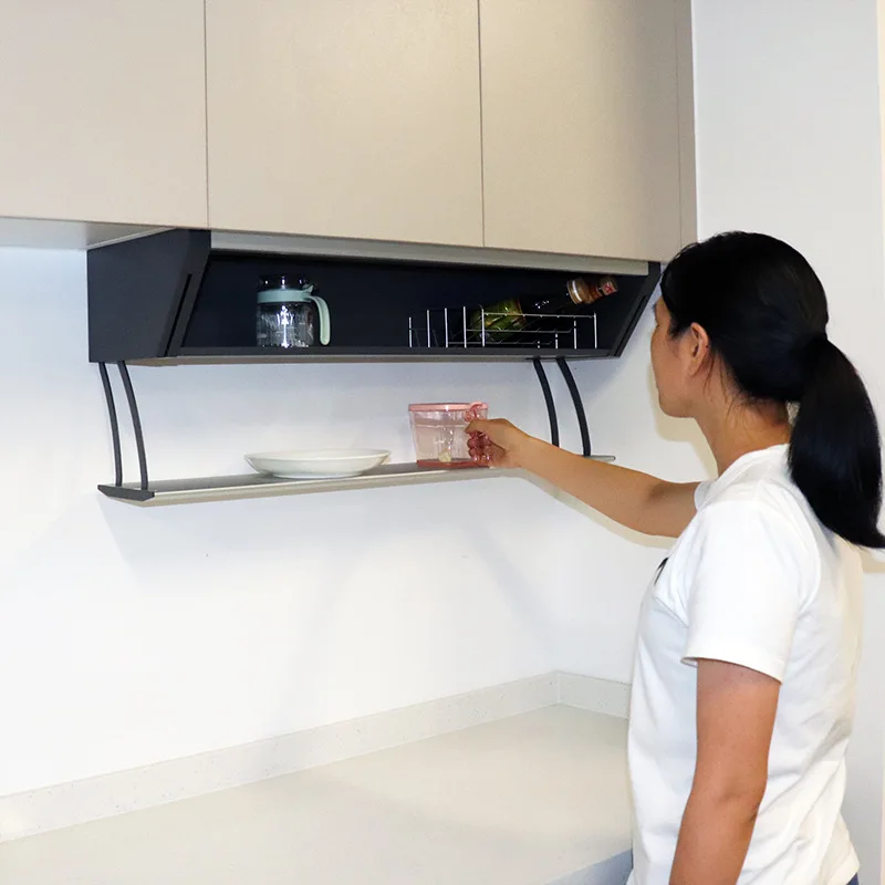 Hidden seasoning box at the bottom of the cabinet, pull down the kitchen hanging cabinet to store seasonings