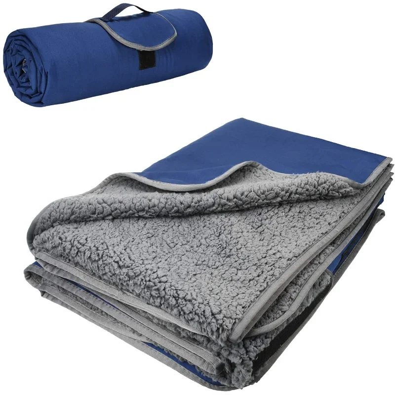 Outdoors Waterproof Blanket Sherpa Fleece Stadium Windproof Throw Mat for Traveling Camping Hiking Football