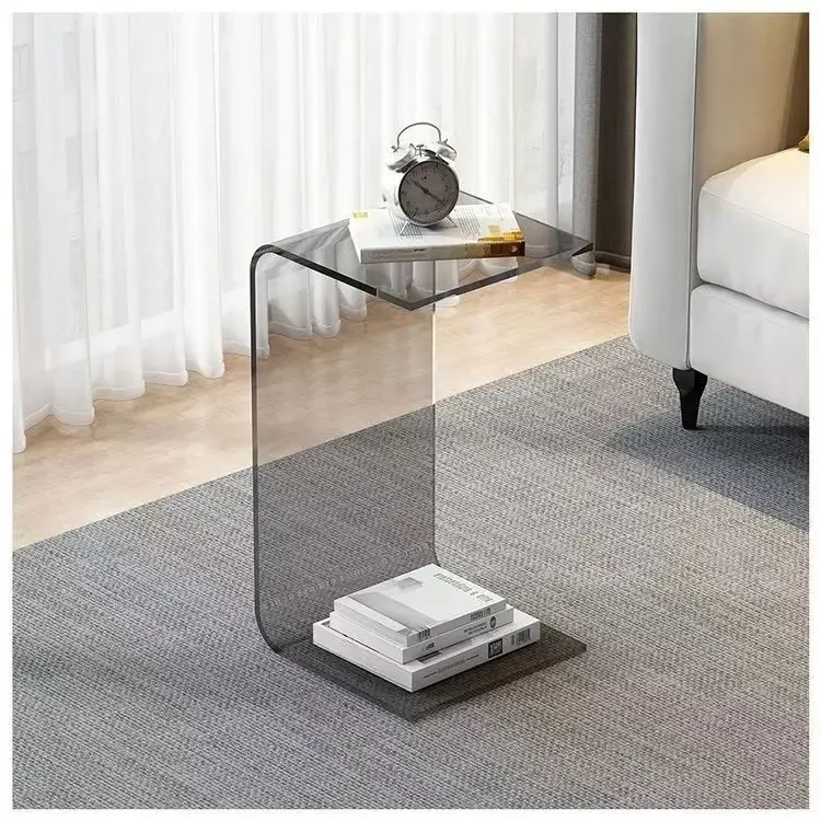 Modern Clear Acrylic C-Shaped Coffee Table for Nordic Living Room Nordic Style Transparent Acrylic Side Table for Bay Window