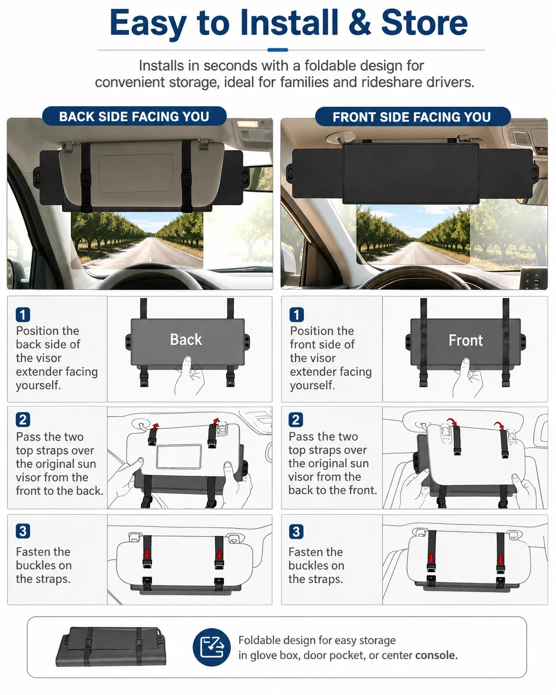 Universeller Auto-Sonnenblenden-Verlängerer mit Polarisierter Anti-Blendschutz-PC-Linse für Sichereres Fahren in PKW, SUV und LKW – Detail 2