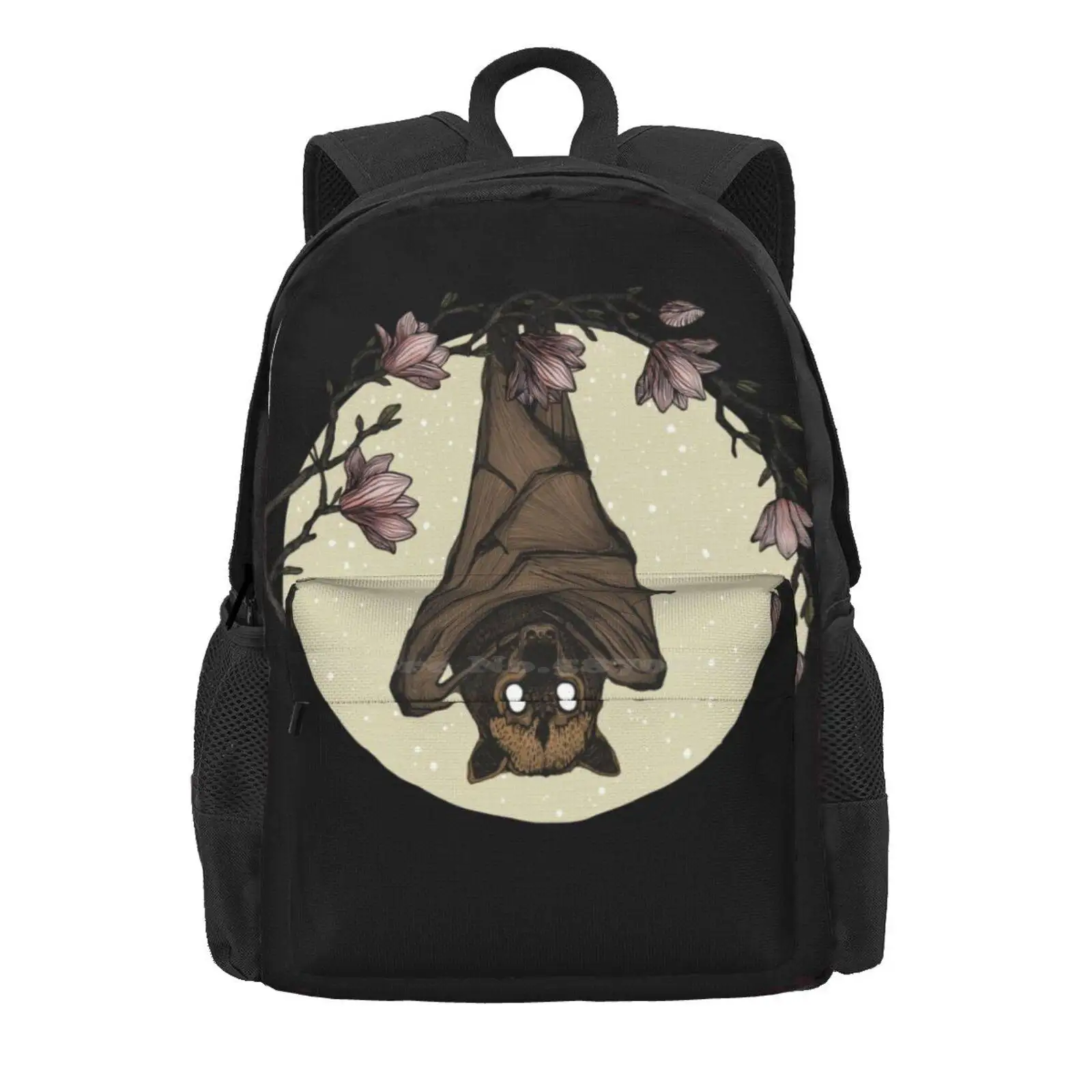 Bat Crazy Hot Sale Schoolbag Backpack Fashion Bags Flying Fox Animal Spooky Ink Black White Sketch Creepy Wildlife Creature