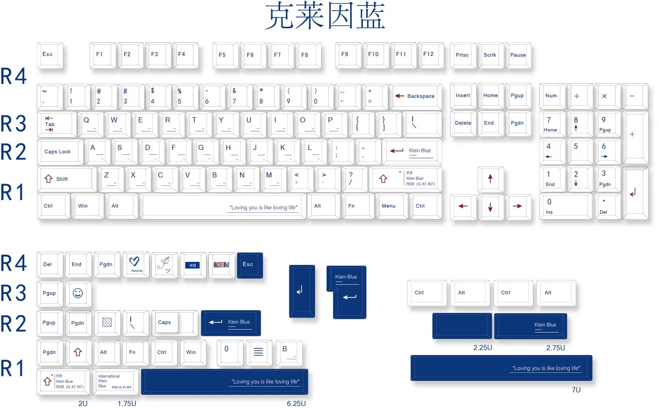 Rhein blue keycap PBT single-sided sublimation  new material