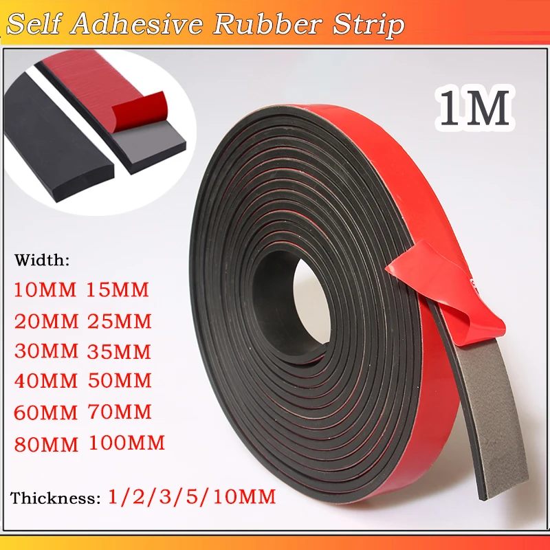 

1M/5M/10M Black Self Adhesive Silicone Rubber Strip Anti-skid High Temperature Anti-collision Gasket W:10~100mm T:1/2/3/5/10mm