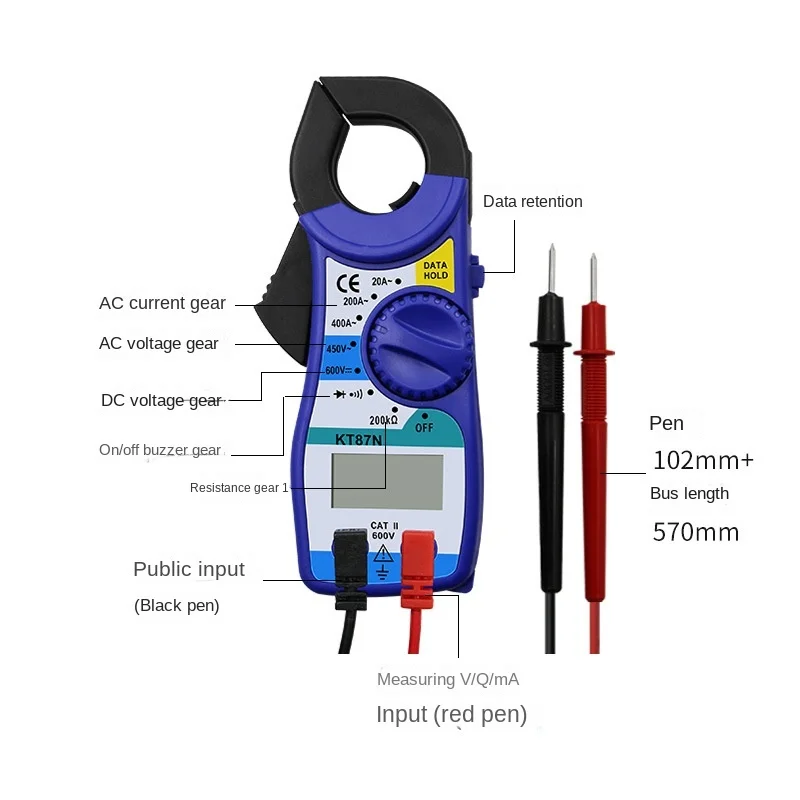 50pcs Kt87n Clamp Multimeter Blue Pocket Electrician Digital Clamp Meter High Precision Mini Clamp Current Meter