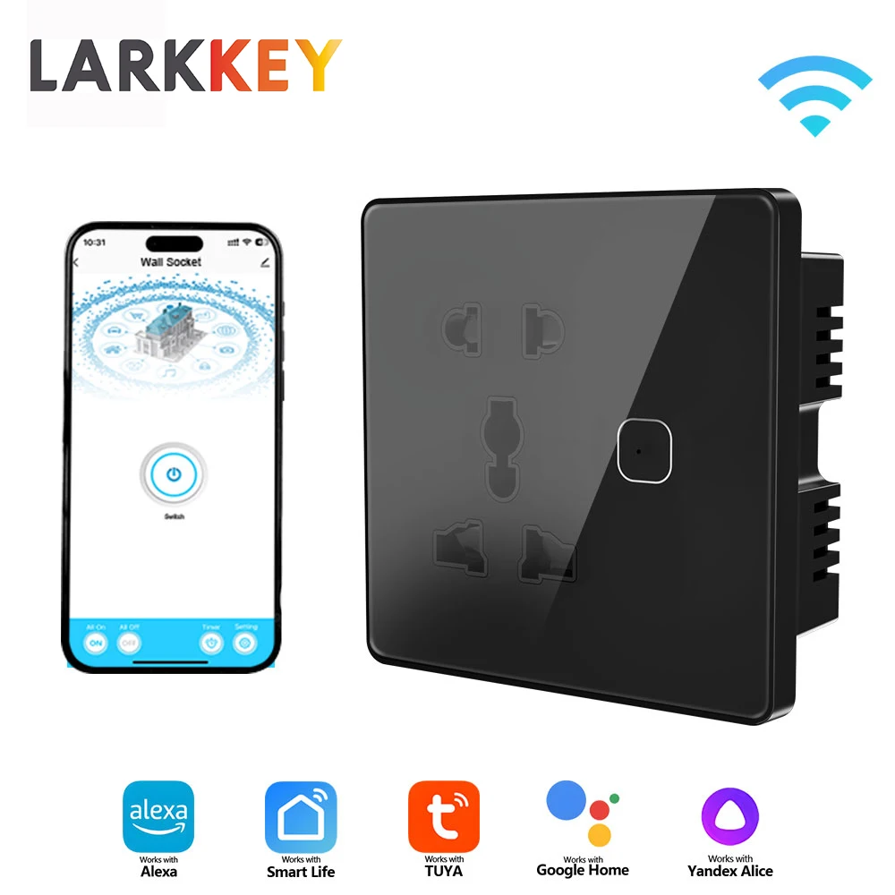 

WIFI Tuya Universal Wall Socket AC100-240V Electrical Plug Outlet Power Monitoring Glass Panel Voice Control Alexa Google Hom