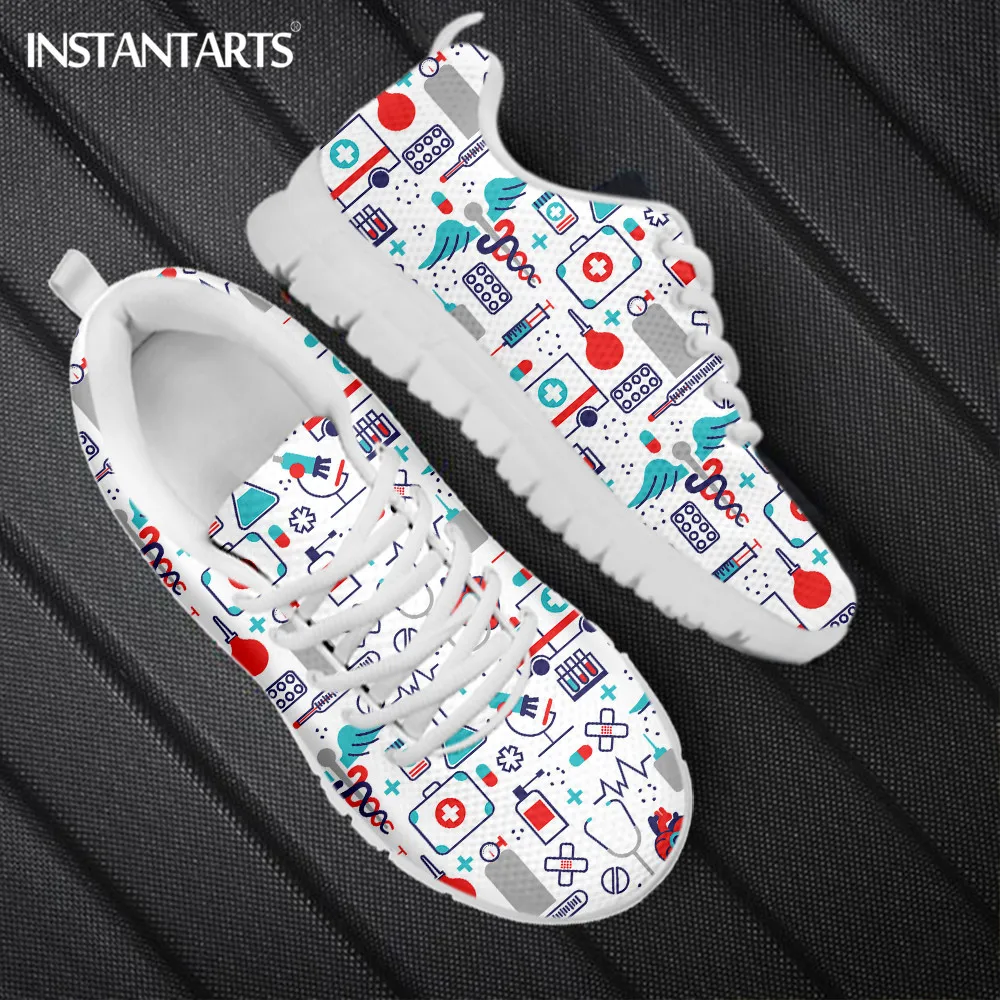 INSTANTARTS Women's Casual Sneakers Medical Hospital EMT Pattern Ladies Non-Slip Flats Lightweight Outdoor Running Footwear 2023