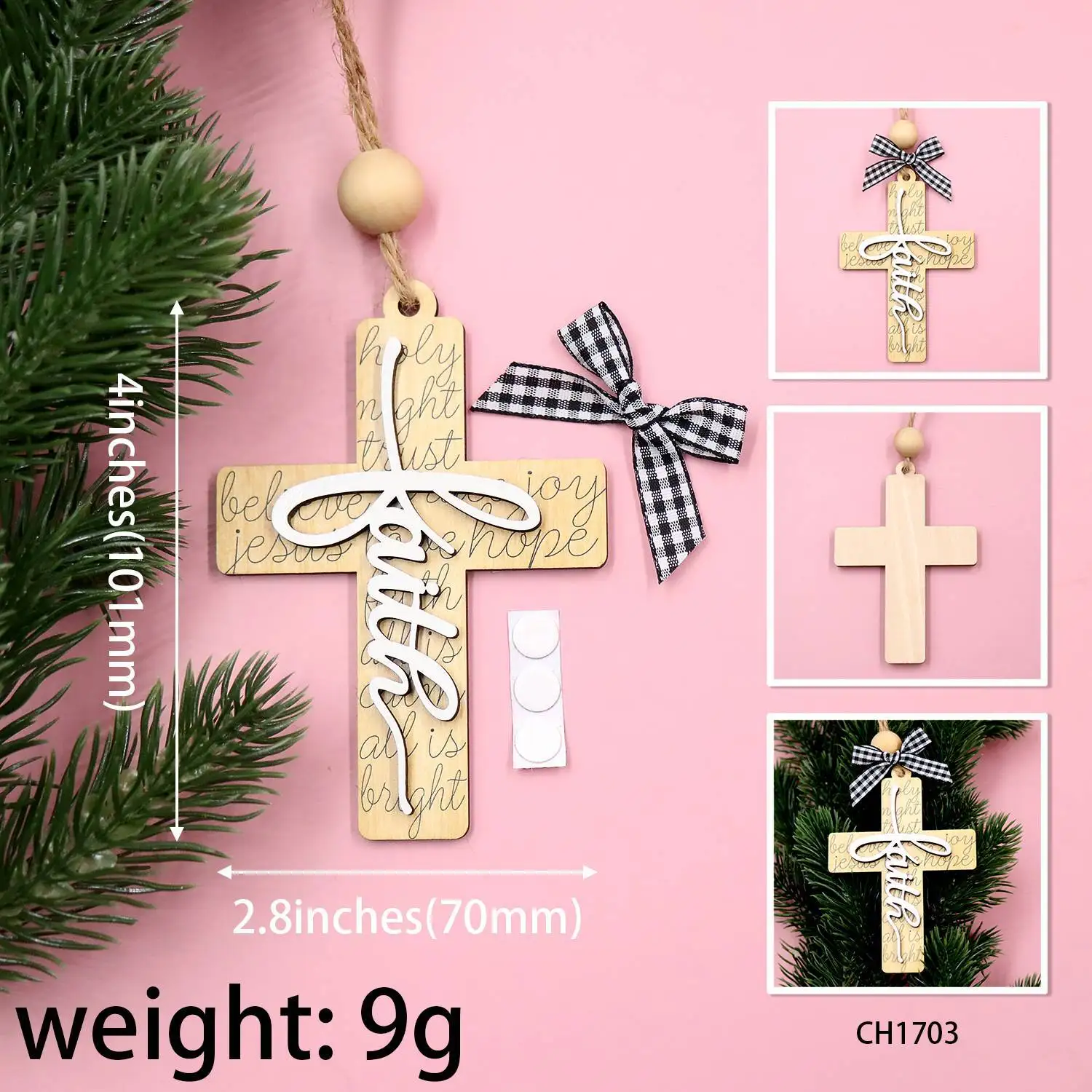 ZSHCH1703 White Lacquered  Boards UV Printed Crosses Graphic Design for Christmas  Ornament wood