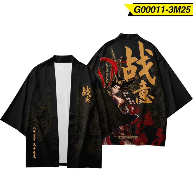 Set Celana Kimono Haori Antik Gaya Jepang Celana Mantel Kimono Kostum Kardigan Samurai Pakaian Jalanan Harajuku Tradisional Pria