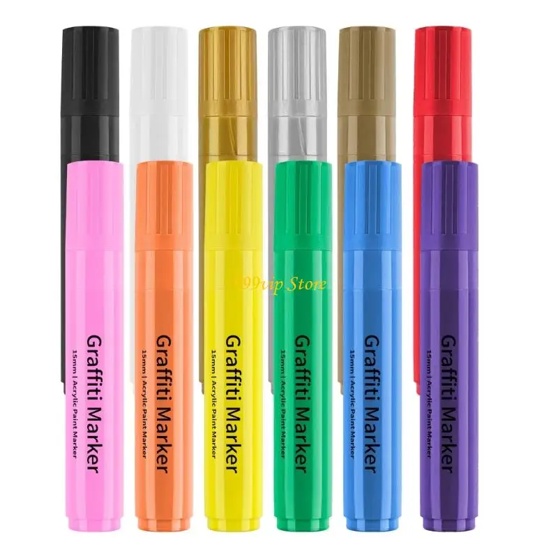 

C90C 12 Pcs 15mm Wide Acrylic Pen Acrylic Paint Markers Colouring Pen Acrylic Markers Graffiti Marker for Drawing