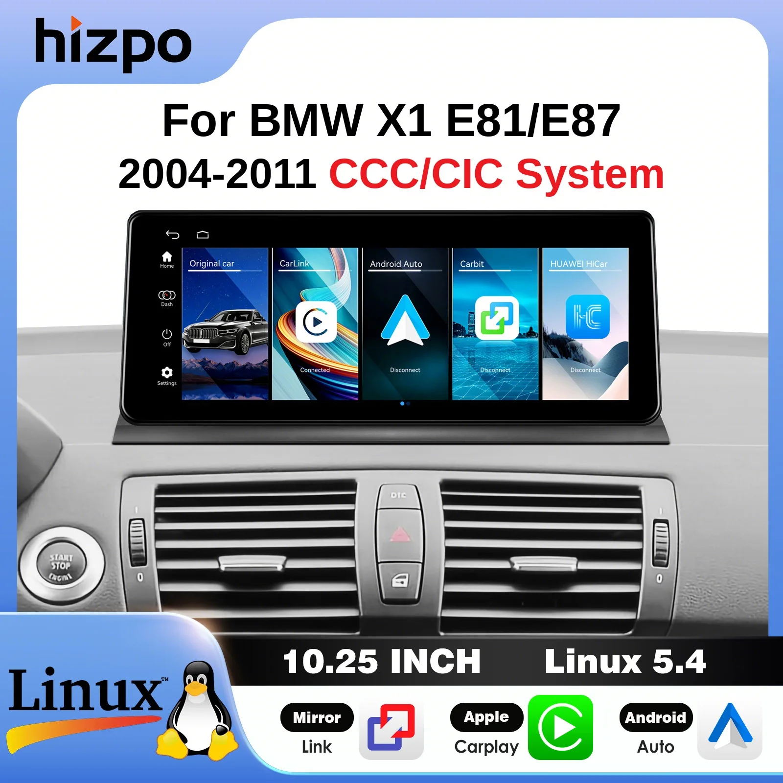 Hizpo 10,25 Zoll 12,3 Zoll Autoradio für BMW 1er Serie E81 E87 2004 - 2011 CCC CIC USB Bluetooth Android Auto Mirror Link CarPlay Linux5.4 System