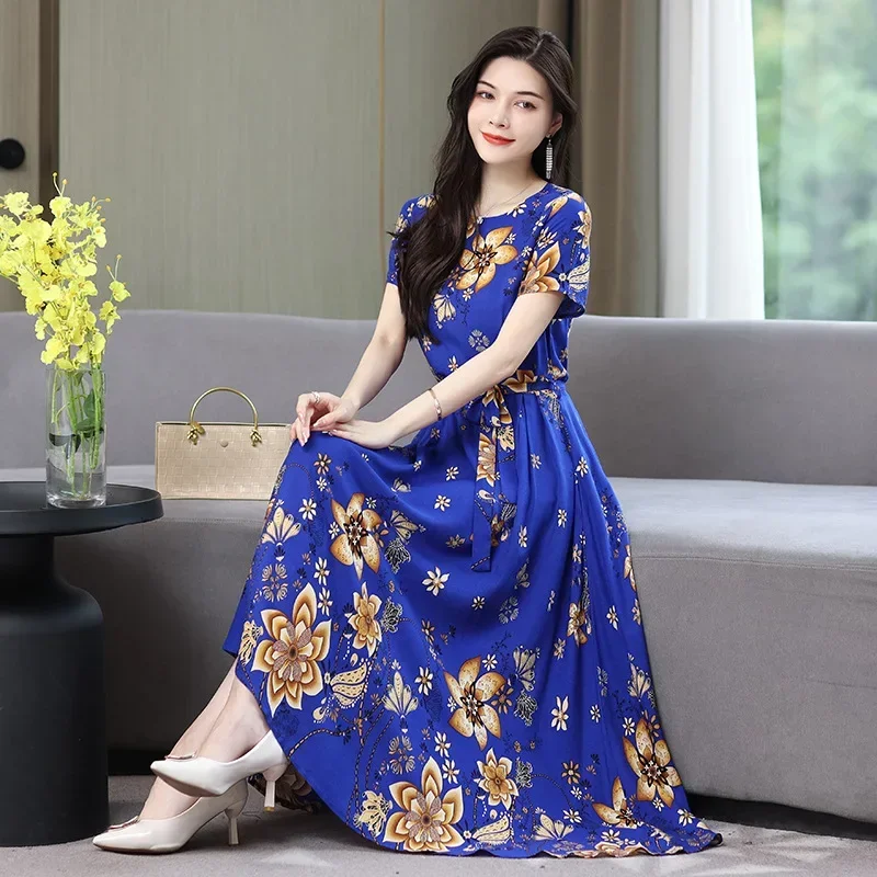 

Caofeimao New Fashion 2025 Summer Long Party Dresses for Women Short Sleeve O-Neck Elegant Summer Dress Woman Clothing