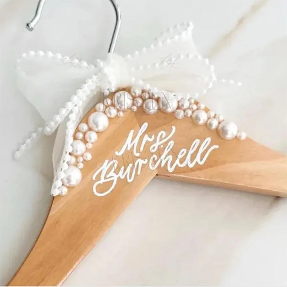 

Personalized custom Wedding Dress Robe pearls Hanger engagement bachelorette hen party bridal shower decoration Mrs Bride gift