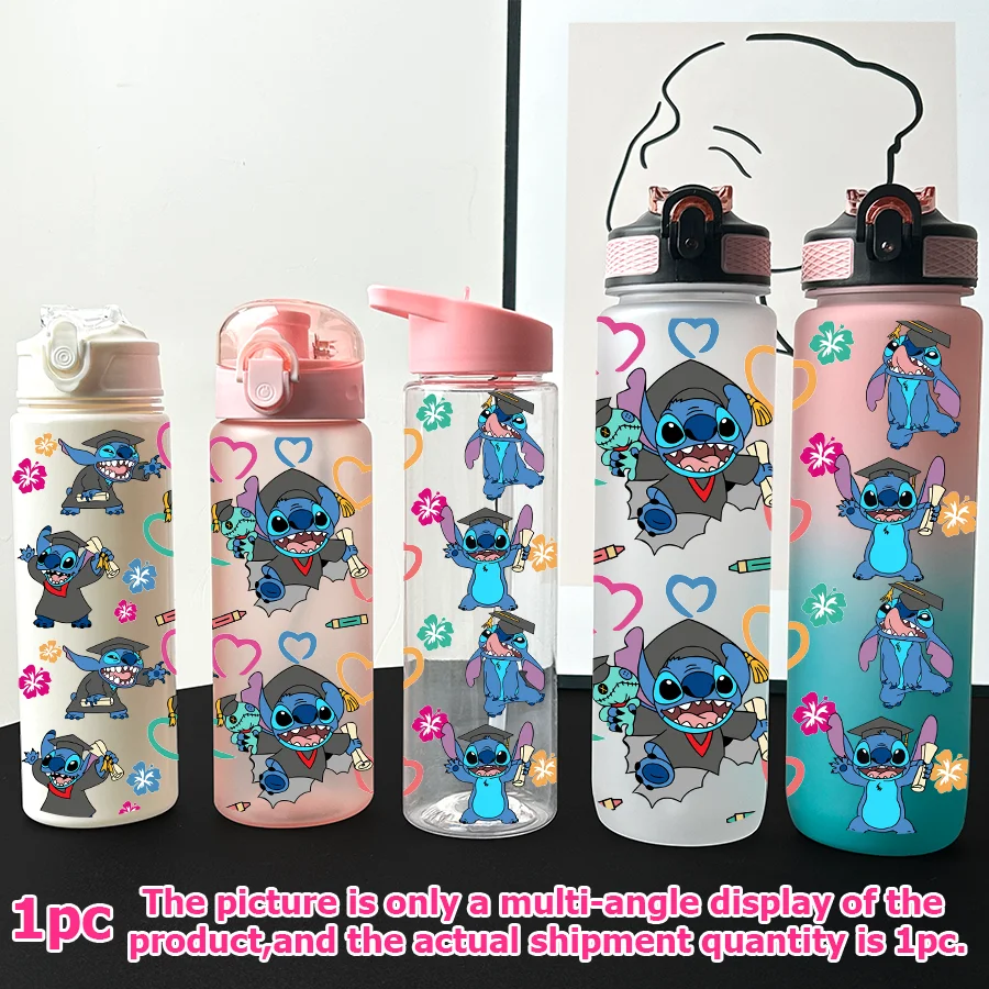 

1 шт., мультистильная пластиковая бутылка для воды Disney Stitch Magic Elf, 23-32 унций, портативная спортивная чашка, чашка для школы