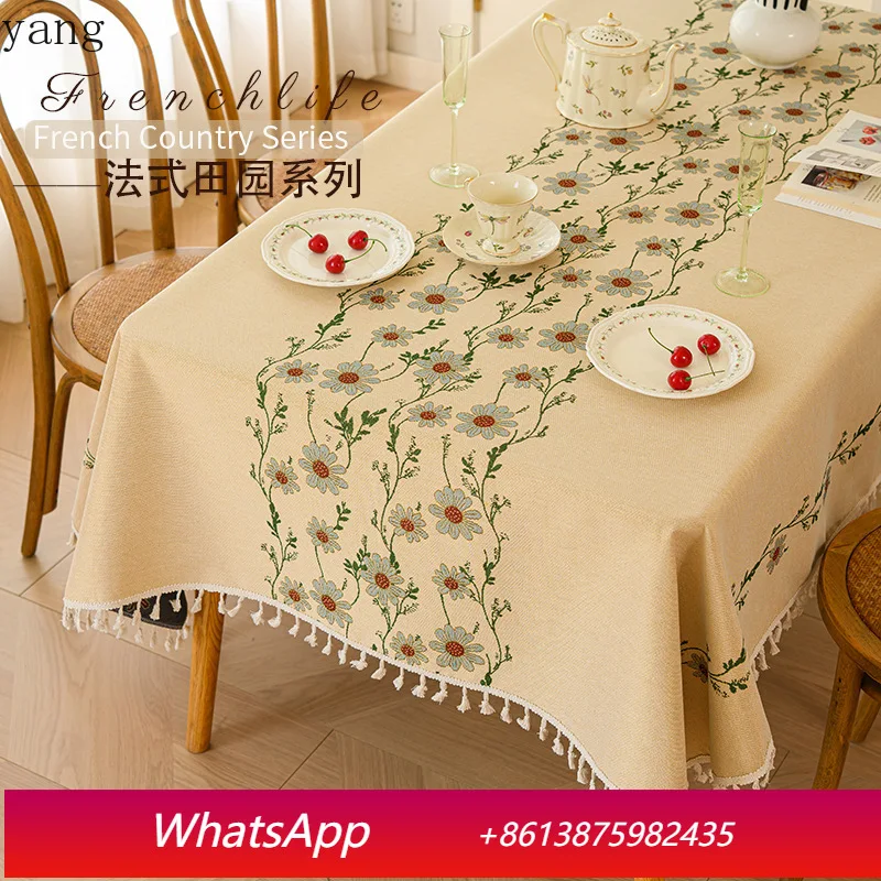

LH high-grade embroidery pastoral small fresh tablecloth cotton and linen tablecloth light luxury household