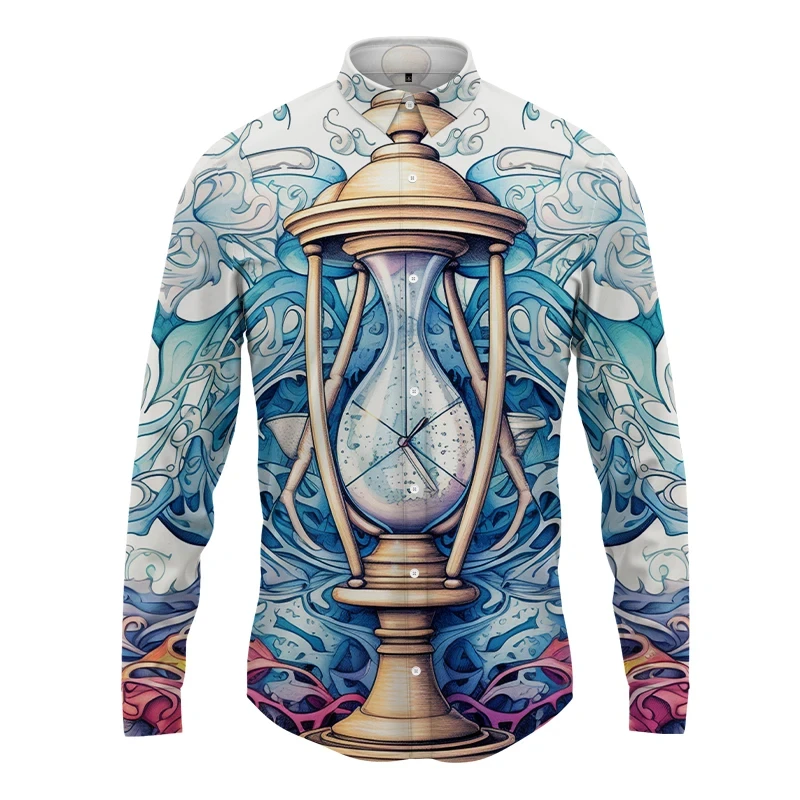 Men's Long -sleeved Oversized Shirt New 3D Colorful Print Figure Shirt Spring Autumn Street Fashion Men's Top Custom Men's Shirt