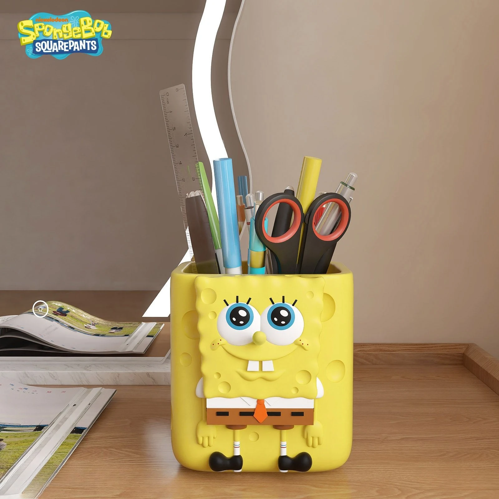 Cute Yellow Sponge Storage Box Remote Control & Makeup Brush Organizer Birthday Gift Desktop Decor