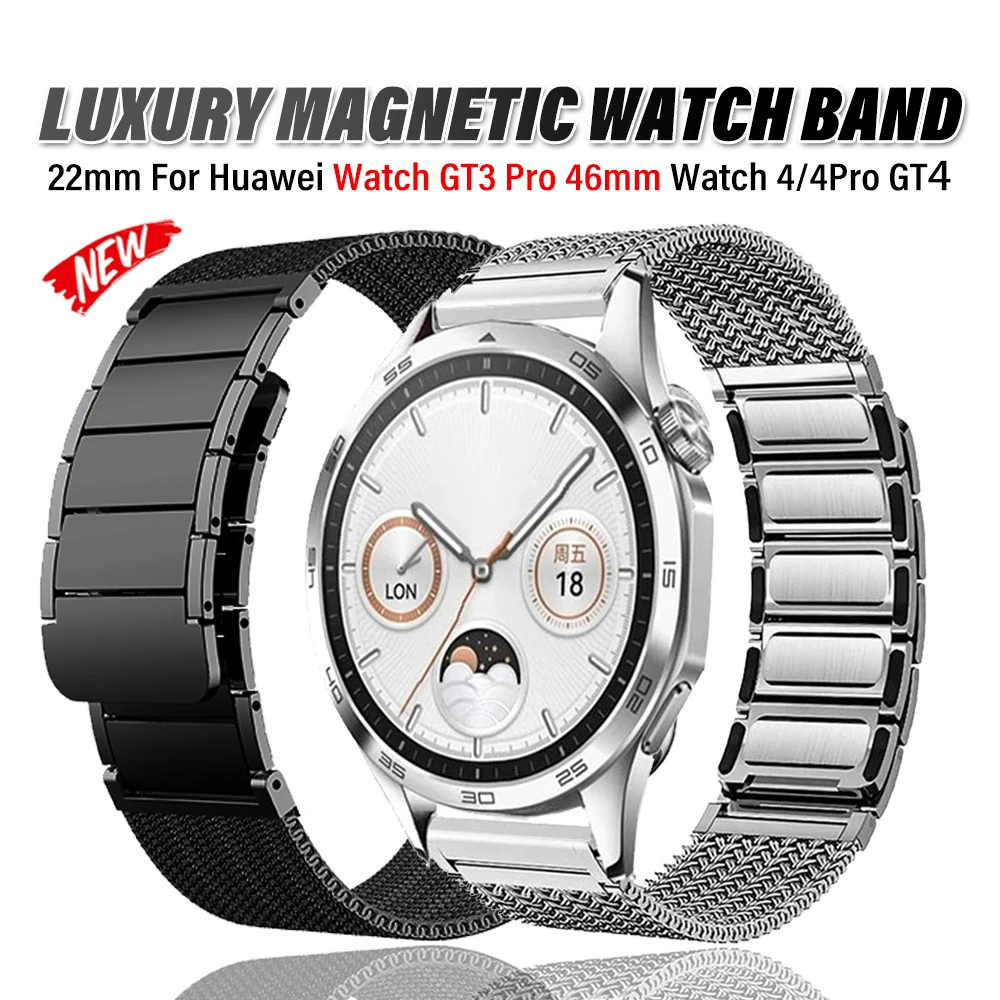 22mm Magnetic Stainless Steel Band For Huawei Watch GT3/GT4 Pro 46mm 4/4 Pro Luxury Milanese Strap For Amazfit GTR 47mm Bracelet