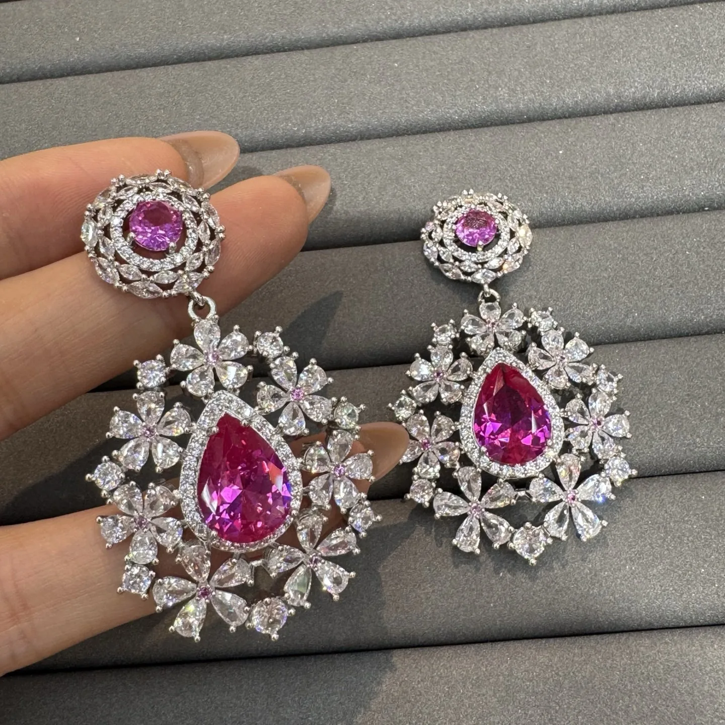 fashion cubic zirconia earrings for women luxury jewelry gala event party waterdrop big teardrop dangling earrings multicolor