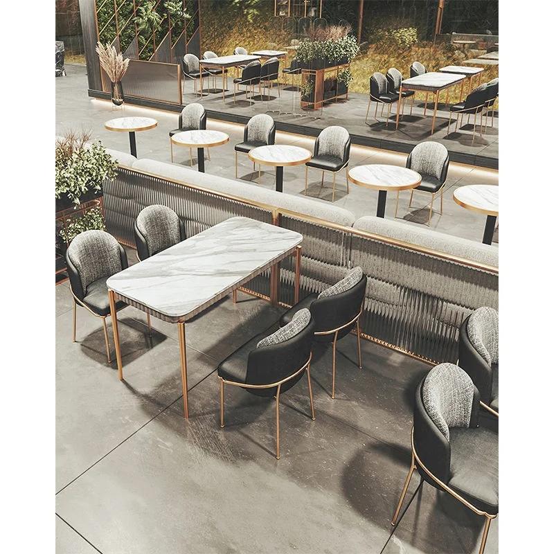 Light Luxury Modern Commercial Cafe Furniture Brass Tweeds Buffet Restaurant Chairs And Marble Table Set For Restaurant And Bars