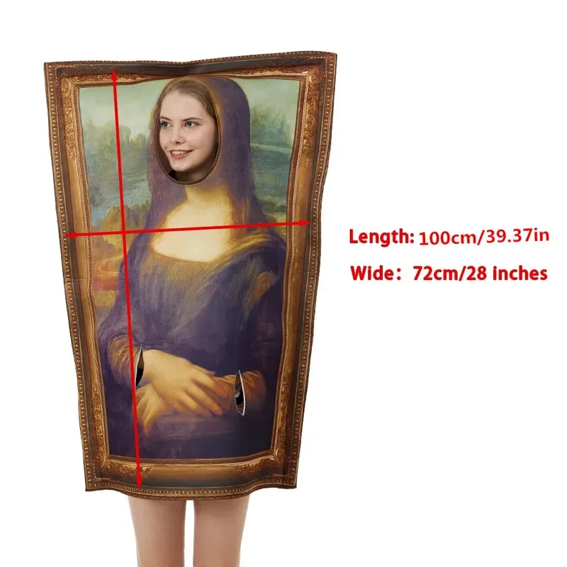 اللوحات الشهيرة زي الموناليزا الصراخ هالوين عيد الميلاد الكبار الرجال النساء مضحك الإبداعية اللباس