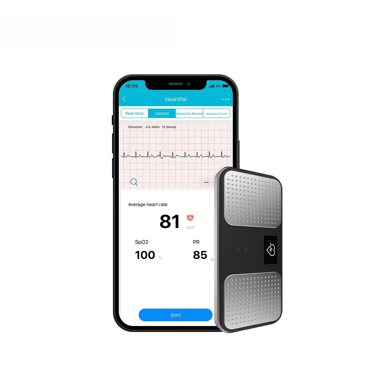 Monitor portátil de eletrocardiograma portátil, eletrocardiógrafo com sensor de frequência cardíaca. Dispositivo de eletrocardiograma dinâmico MD100C