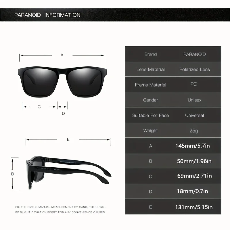 PARANOID Polarized UV400 Protection Sunglasses For Men And Women 18 Colors Model 8818