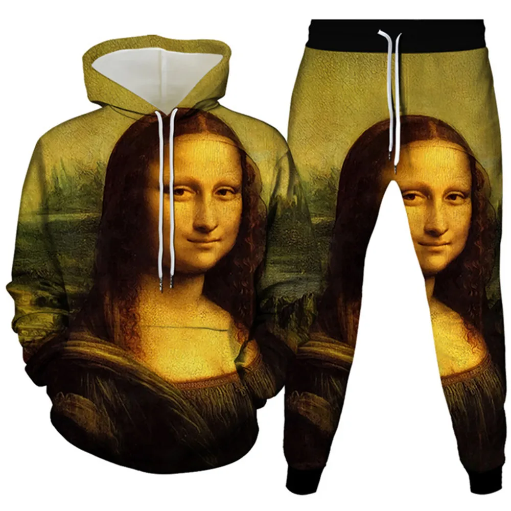 Famous Oil Painting Punk Skull 3D Print Men Tracksuit Women Hoodies+Trouser 2Pcs Sets Autumn Female Clothes Suit Plus Size S-6XL